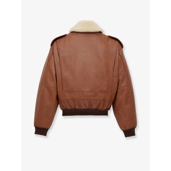 Saint Laurent Women Leather Bomber Jacket With Shearling Collar - Picture 4 of 5